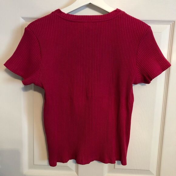 NWT Anthropologie Lace-Up Ribbed Baby Tee Pink Size Large. - Picture 4 of 7